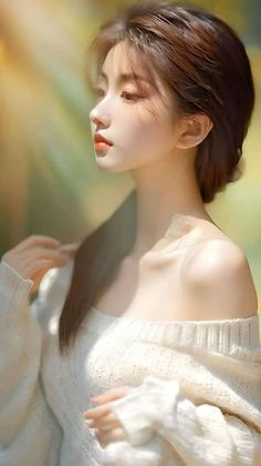 Woman in an off-shoulder sweater with soft lighting and warm tones