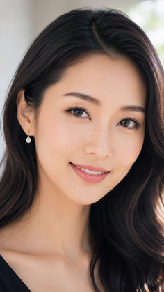 Woman with long black hair and earrings smiling at the camera