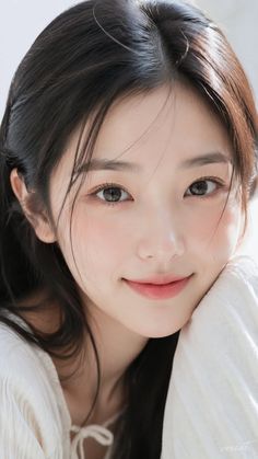 Woman with long black hair wearing a white top, looking at the camera
