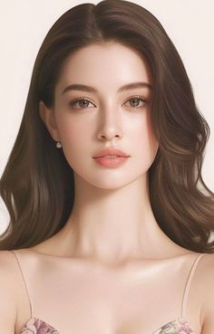 Woman with long brown hair and earrings, wearing a top with thin straps