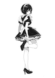 Anime style character in a maid outfit with short black hair