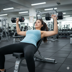 Woman doing dumbbell press in a gym
