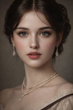 Realistic portrait of a woman with an updo and pearl jewelry