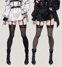 Two anime style characters in short dresses and thigh high stockings