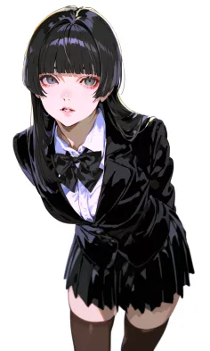 Anime girl in a school uniform with a bow tie and thigh high socks