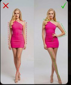 Woman in a pink dress demonstrating posing techniques in a studio