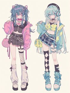 Two anime-style girls in colorful, trendy outfits