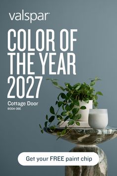 Houseplant and candle on a marble table against a blue-gray wall