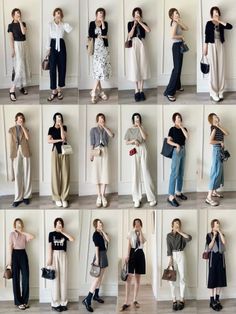 Multiple women in various casual outfits posing for mirror selfies indoors
