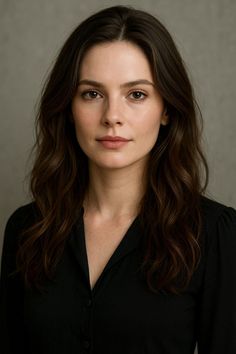Woman with long dark hair wearing a black shirt, looking directly at the camera