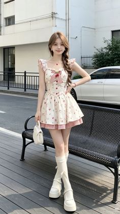 Woman in a white and red mini dress with a braid standing outdoors
