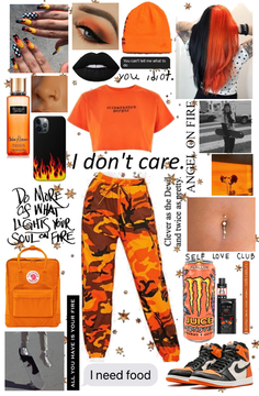 Collage of orange and black themed fashion items and accessories