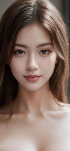 Realistic portrait of a woman with long brown hair and soft lighting