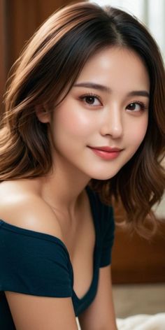 Woman with long wavy hair wearing an off-shoulder top with exposed skin