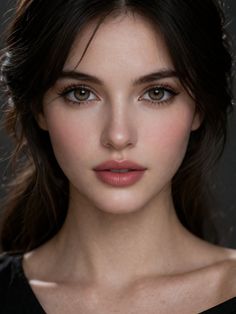 Close-up portrait of a woman with dark hair and brown eyes