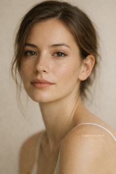Woman with brown hair and natural makeup in a soft-lit portrait