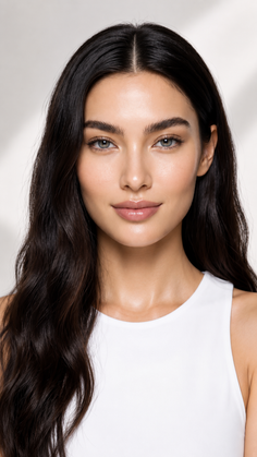 Woman with long dark hair wearing a white top, looking directly at the camera