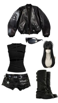 Collection of black gothic-style clothing and accessories on a white background