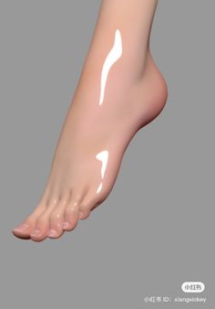A 3D render of a foot with glossy highlights on a grey background