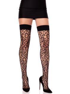 Woman in a black mini skirt, fishnet stockings, and high heels