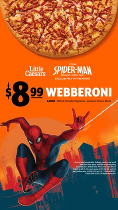 Little Caesars advertisement for Webberoni pizza featuring Spider-Man