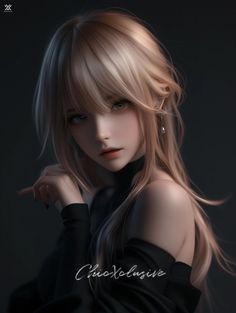 Woman with long blonde hair wearing an off-shoulder black dress