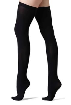 Pair of black thigh-high stockings on a white background