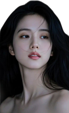 Woman with long black hair and bare shoulders looking to the side
