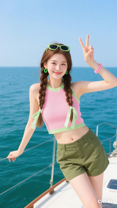 Woman with braided hair and sunglasses on a boat in the ocean