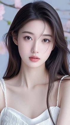 Woman with long dark hair wearing a white top, looking directly at the viewer