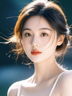 Woman with long hair and soft backlighting, wearing a white top