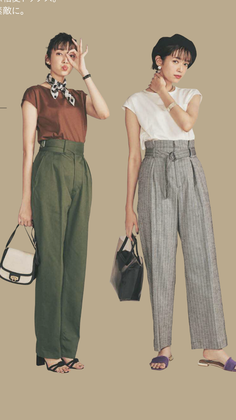 Two women in stylish outfits posing against a plain background
