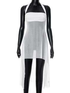 White sheer halter neck dress on a black mannequin