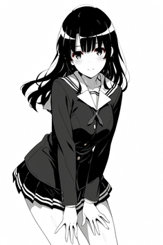 Anime girl with black hair in a school uniform