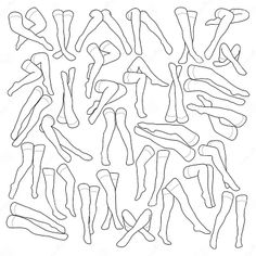 Collection of line art drawings of legs wearing thigh high socks in various poses