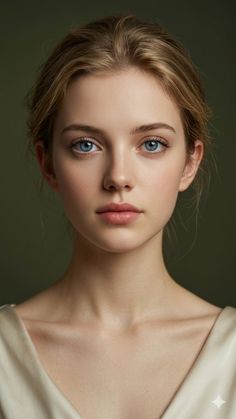 Realistic portrait of a young woman with blonde hair and blue eyes