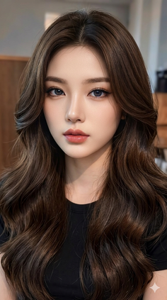 Woman with long brown hair and a black shirt looking directly at the viewer