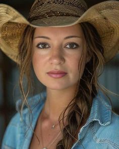 Woman in a cowboy hat and denim shirt with braided hair