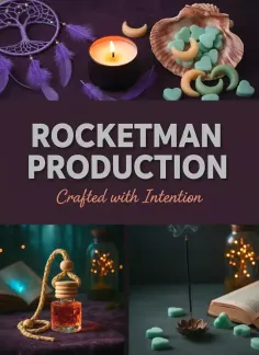 A collage of spiritual and aromatic items including a dreamcatcher, candles, and incense