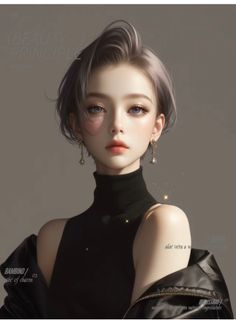 Anime style portrait of a woman with short hair and a black turtleneck