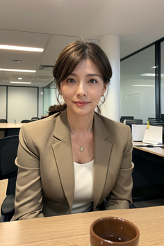 Woman in a business suit sitting at a desk in an office