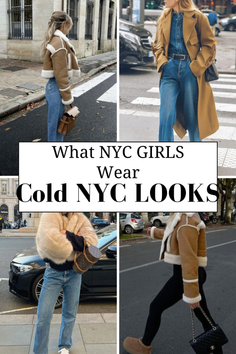 Collage of women in various winter outfits on city streets