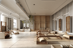 Modern pilates studio with wooden equipment and minimalist design