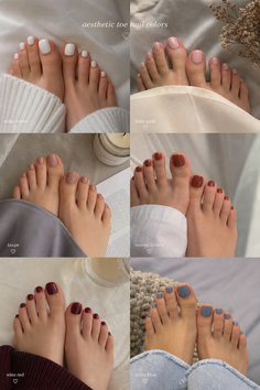 Six different aesthetic toe nail colors displayed in a grid