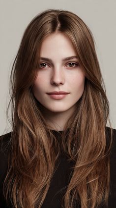 Woman with long brown hair and brown eyes in a realistic portrait