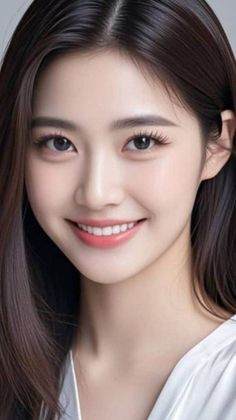 Woman with long dark hair smiling in a close-up portrait
