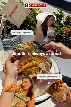 Collage of people enjoying Chipotle food outdoors