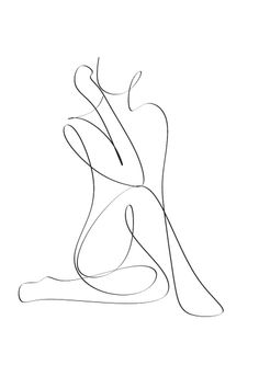 Minimalist line art of a nude figure in a sitting pose