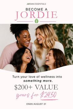Four women with diverse hair colors smiling and laughing together indoors