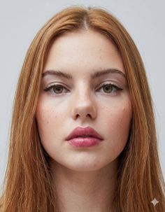 Close up portrait of a young woman with long red hair and green eyes